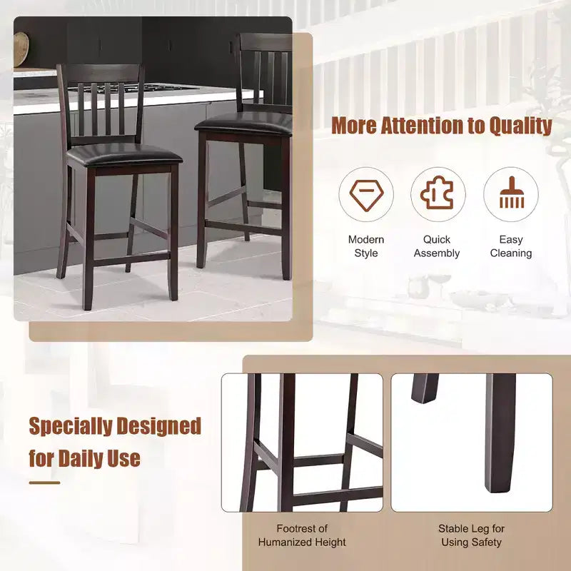 Chaises de bar avec siège en similicuir Espresso