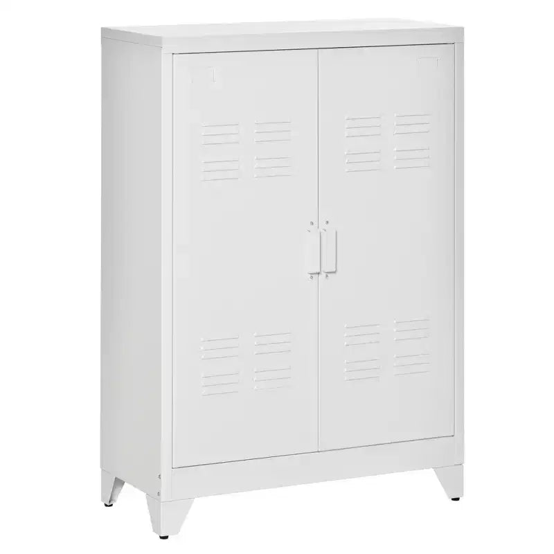 HOMCOM Industrial Style Steel Storage Cabinet Metal Storage Organizer with 2-Tier Adjustable Shelves for Living Room or Home Office
